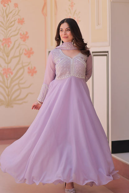 Premium Ready-to-Wear Georgette Gown and Dupatta Set with Luxurious Embroidery