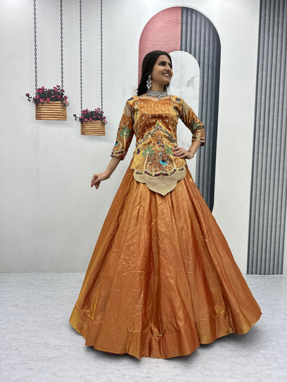 RangBhoomi Elegant Festival Lehenga Choli in Pure Silk Satin with Heavy Embroidery
