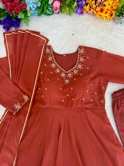 RangBhoomi Elegant Party Wear Fox Georgette Gown Set with Dupatta and Crepe Pants