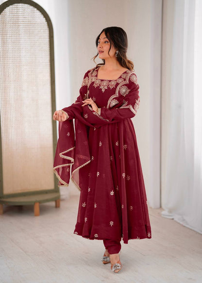 RangBhoomi Elegant Embroidered Sequence Designer Anarkali Three Piece Set