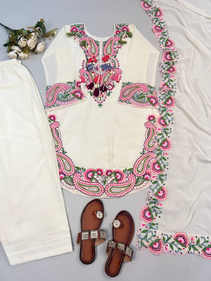 Elegant Women’s Ethnic Ensemble in Premium Heavy Georgette with Embroidered Threadwork, Fully Stitched and Ready to Wear