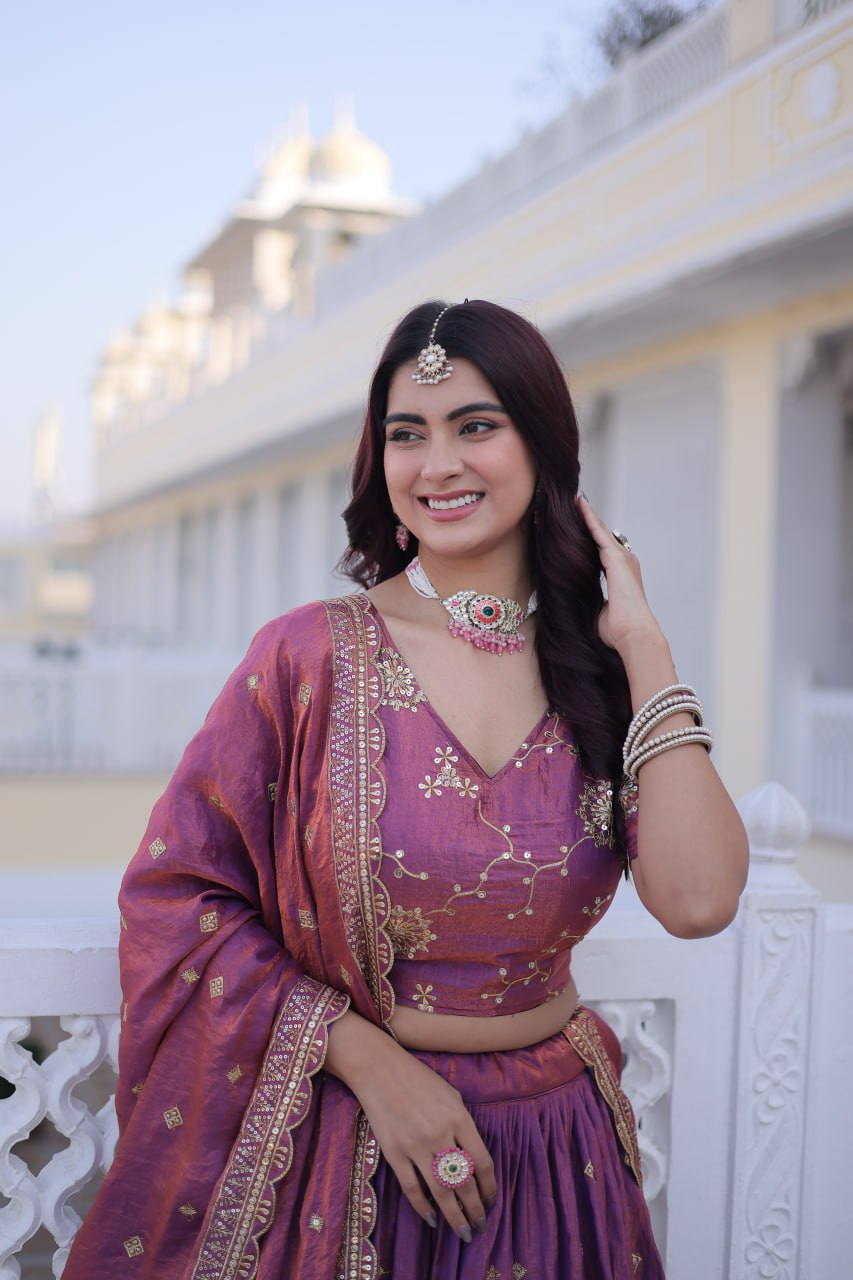 RangBhoomi Elegant Lehengha Choli Dupatta Set in YSL Silk with Sequins and Zari Embroidery