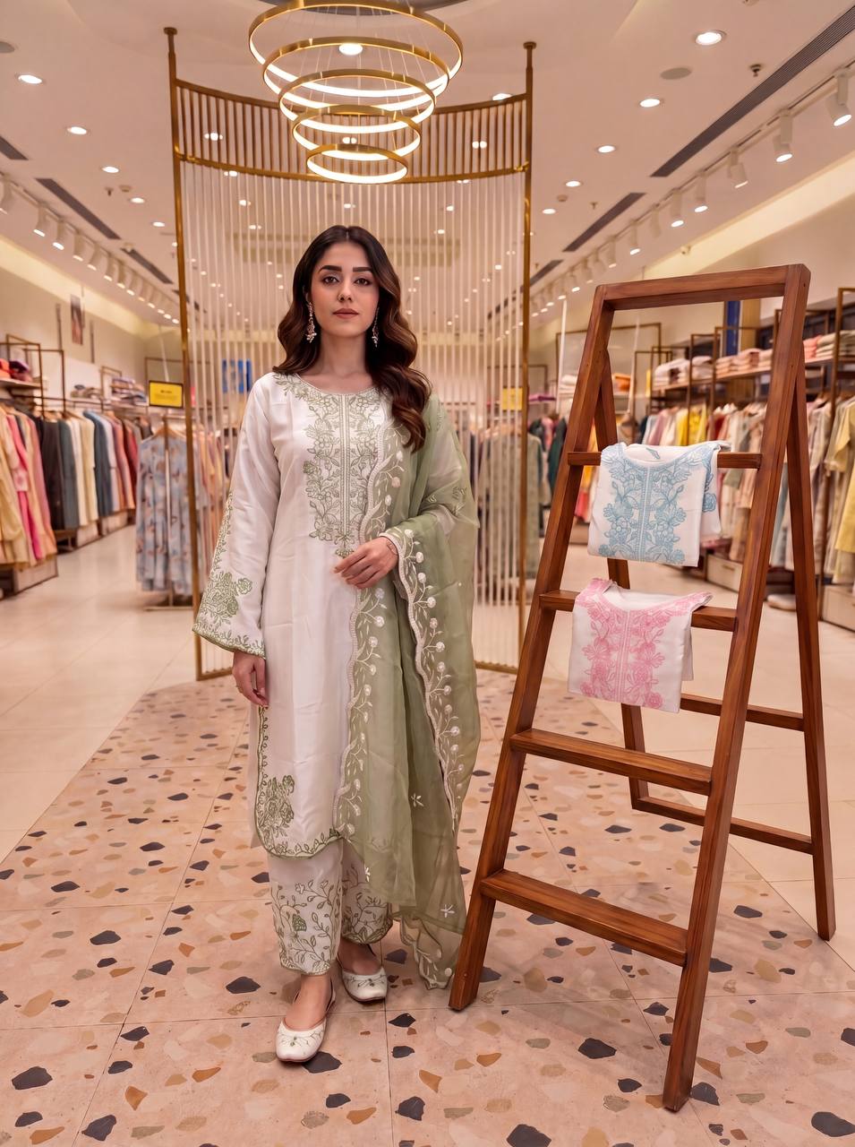 Elegant Party Wear Set Featuring Premium Roman Glass Embroidered Top with Fancy Bell Sleeves and Stylish Palazzo Pants with Dupatta