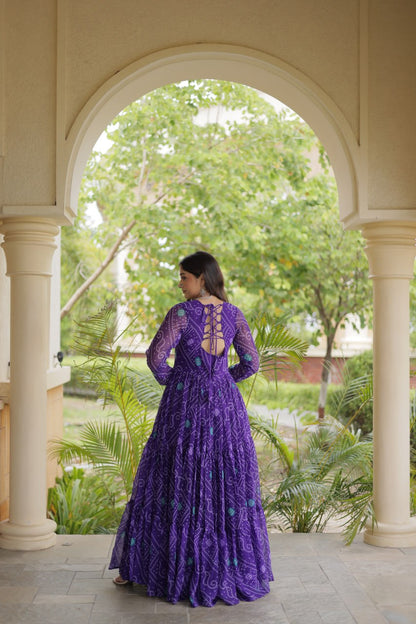 RangBhoomi Bandhani & Kutchi Patchwork Faux Georgette Gown — Festive Navratri Edition