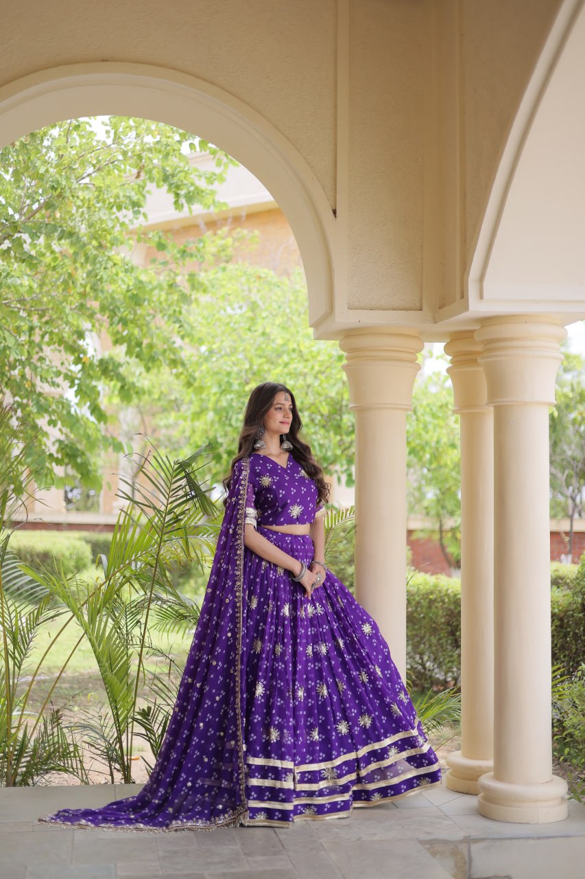 RangBhoomi Four-Color Faux Georgette Bandhej Lehenga Choli Set with Dupatta