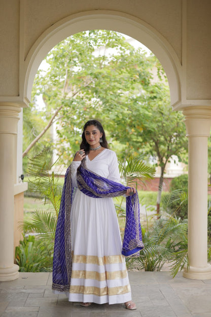 RangBhoomi Navratri Gown & Dupatta Collection 2026 – Full-Sleeve V-Neck Reyon Gown with Georgette Dupatta