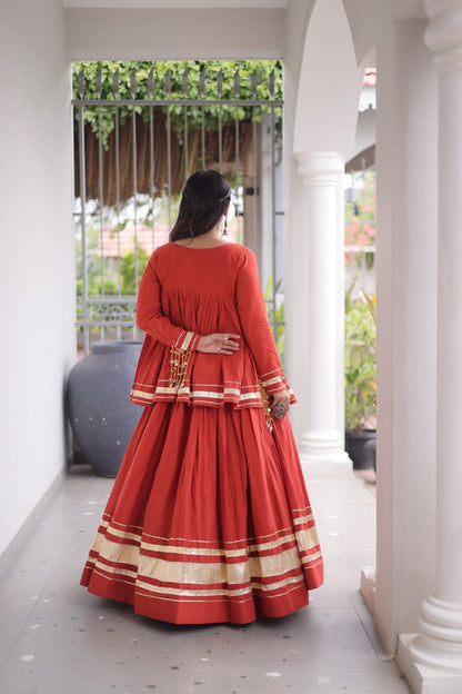 RangBhoomi Navratri Kora Cotton Full-Stitched Lehenga & Blouse Set with Mirror and Gota Work