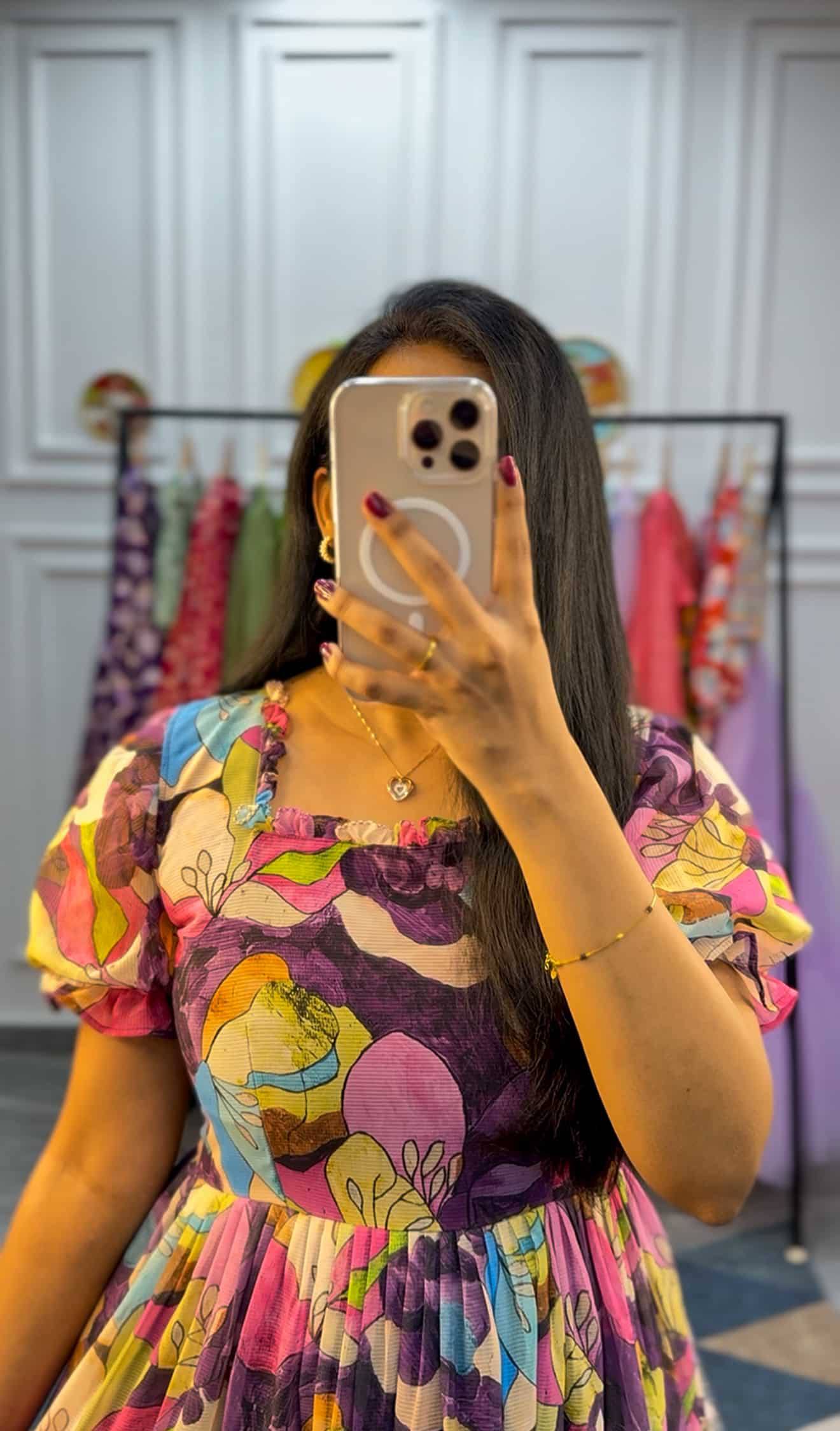 Close up of floral Georgette maxi dress