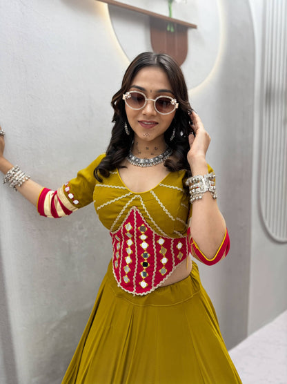 RangBhoomi Navratri Special Handwork Cotton Lehenga Choli — 6m Flair, Full-Stitched