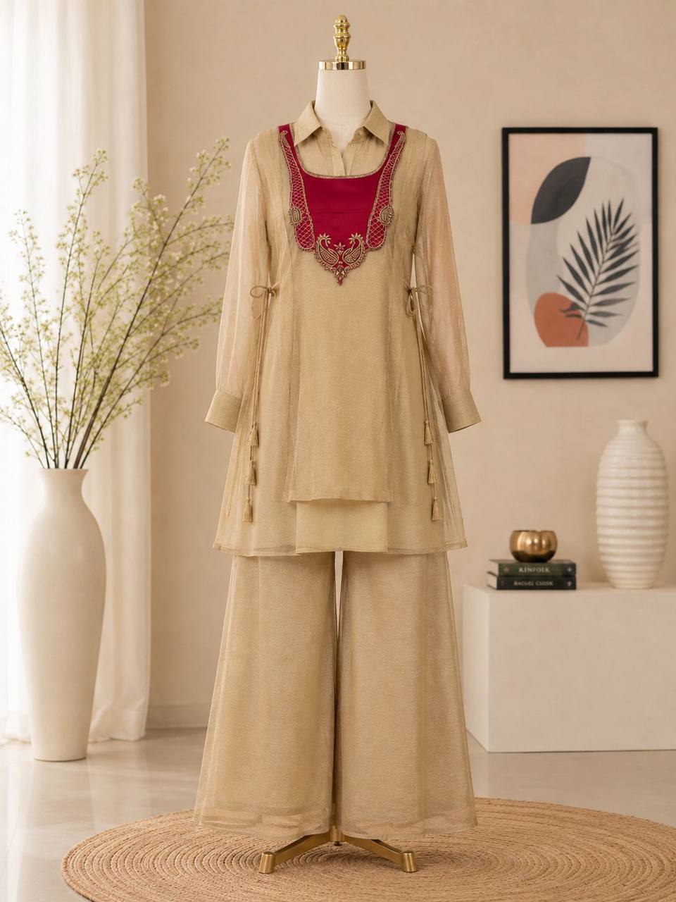 RangBhoomi Shimmer Pink Three-Piece Festive Coord Set