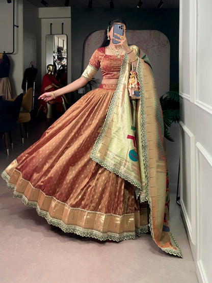 Paithani Lehenga Choli Ensemble 2026 - Shimmering Organza with Zari Weaving and Jacquard Silk Dupatta