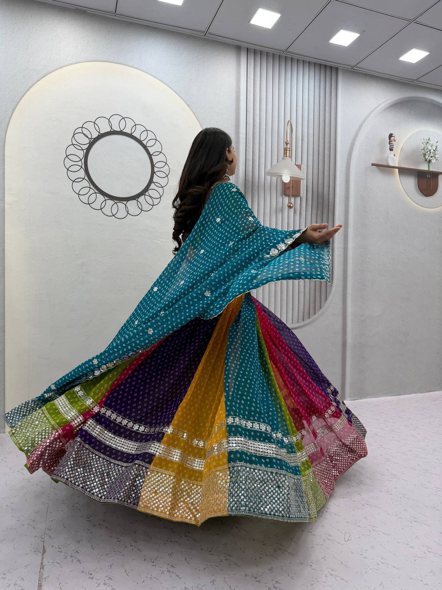 RangBhoomi Navratri Special Georgette Lehenga Choli — 6m Flair, Micro Cotton Inner, Elegant Shivansh Work