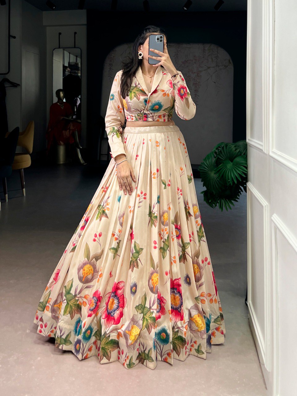 RangBhoomi Elegant Floral Print Tasar Silk Co-ord Lehenga Set