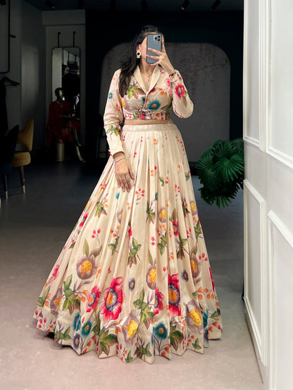 RangBhoomi Elegant Floral Print Tasar Silk Co-ord Lehenga Set