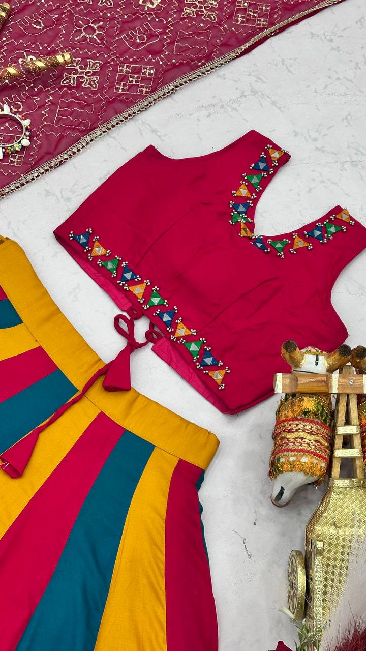 RangBhoomi Navratri Special Cotton Lehenga Choli with Vintage Dupatta — 6m Flair