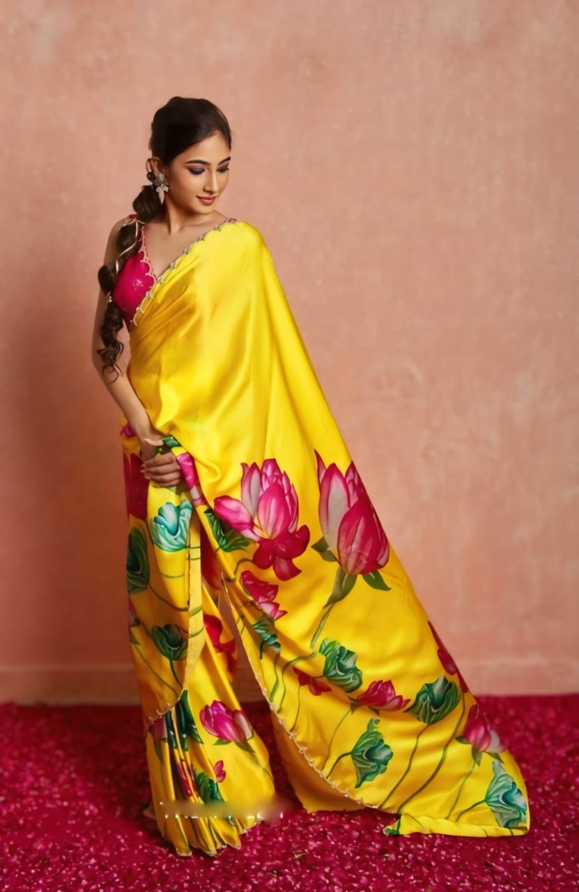 Ready To Wear Organza Silk Saree - Floral Printed
