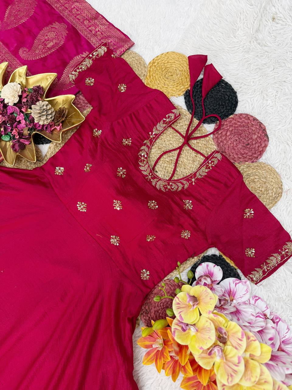 Beautiful Maggam Work Gown with Tissue Dupatta