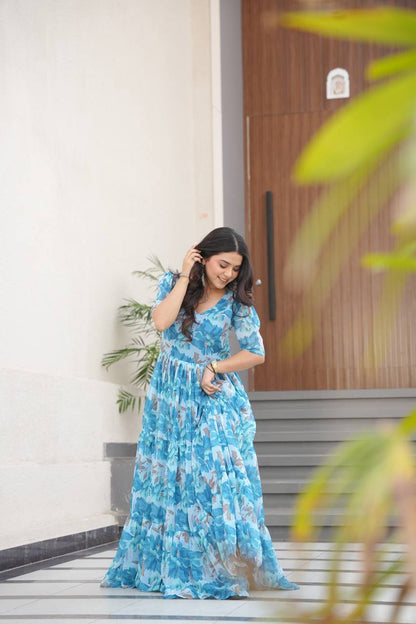 Full Flair Gown – Premium Printed Georgette, Ultimate Flare Elegance