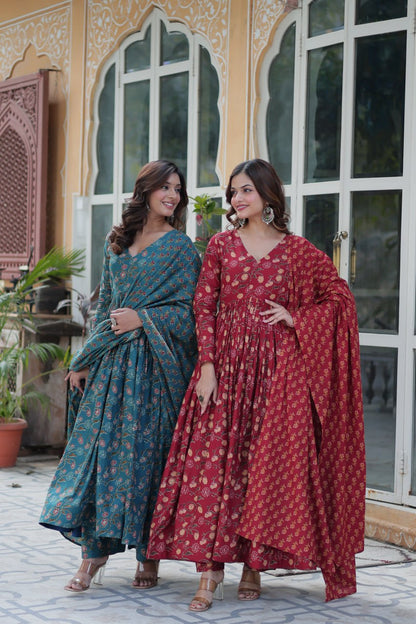 Premium Gown Set: Cotton Kurti, Pant & Dupatta