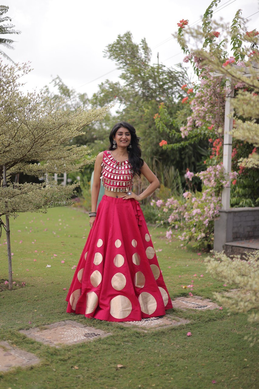 RangBhoomi Navratri Roman-Silk Lehenga Choli Set — Full-Stitched Festive Ensemble