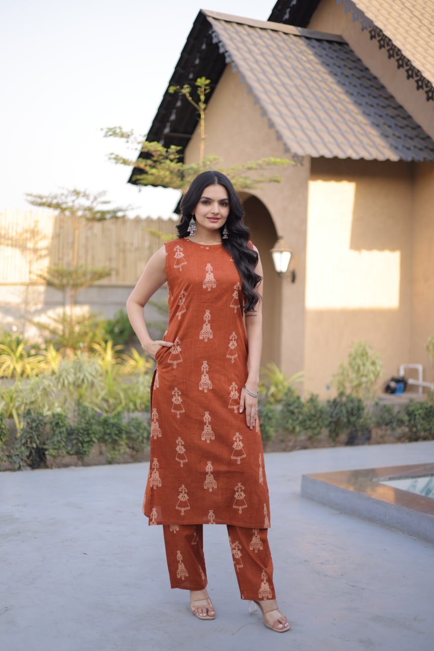 Premium Ready-to-Wear Kurti with Matching Pants – Printed Cotton Set for Elegant Comfort