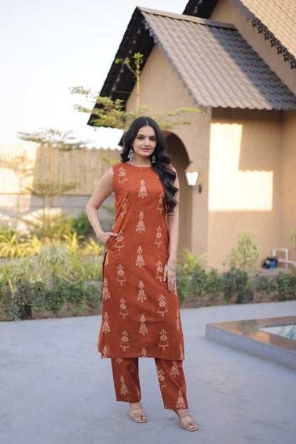 Premium Ready-to-Wear Kurti with Matching Pants – Printed Cotton Set for Elegant Comfort