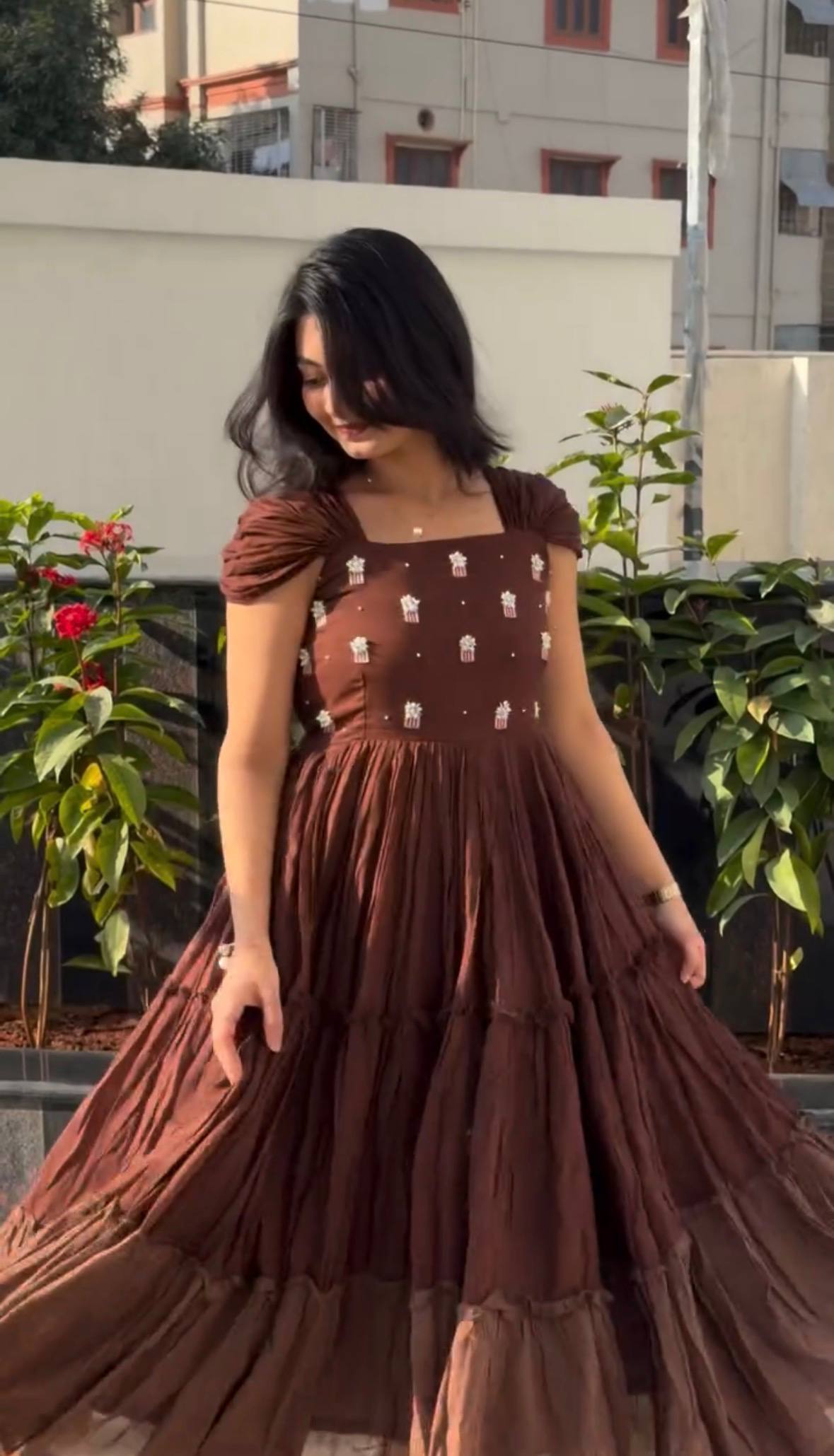 Summer Special Mull-Mull Cotton Gown with Exquisite Maggam Embroidery – Where Elegance Meets Unmatched Comfort