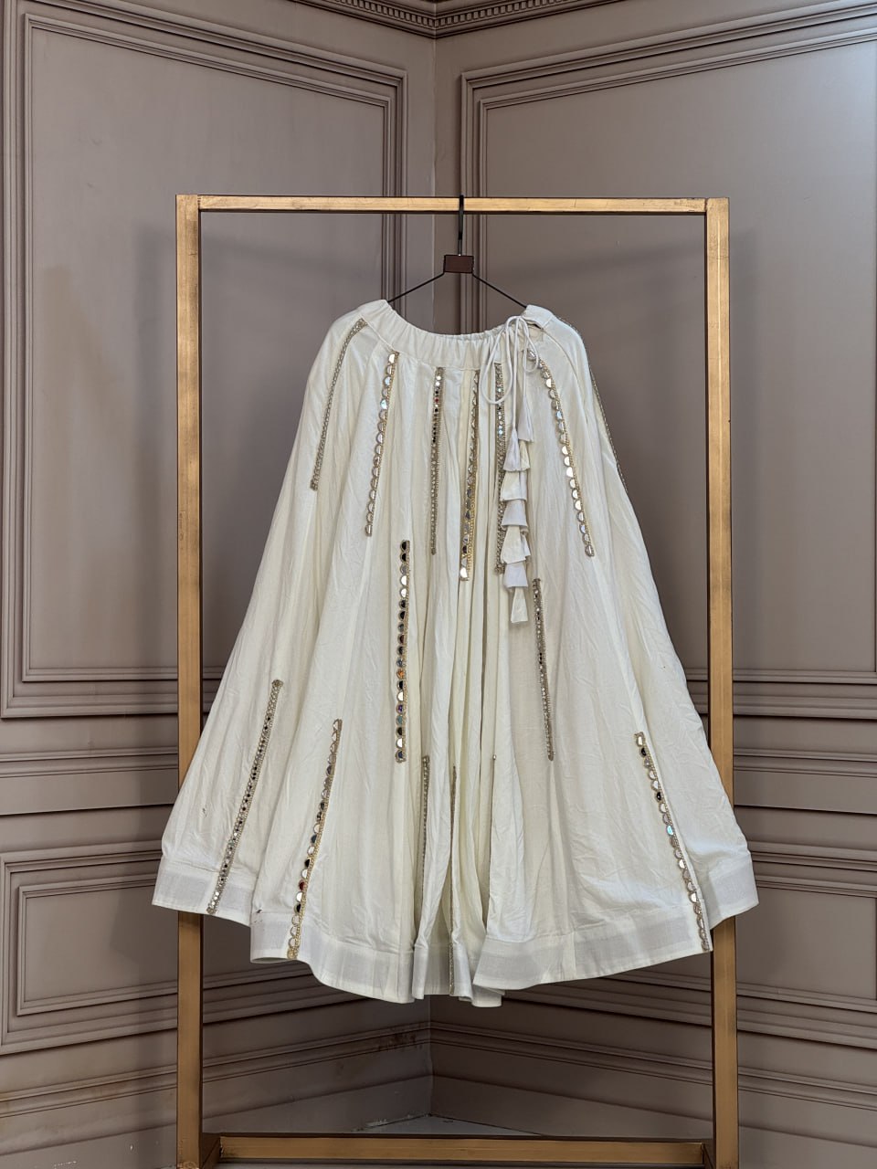 RangBhoomi Full-Stitched Rayon Lehenga with Multi Mirror Lace Work
