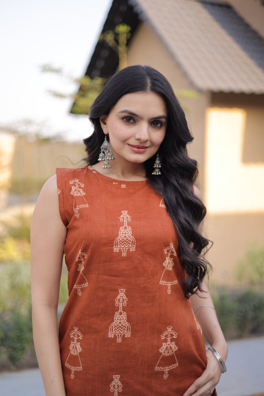 Premium Ready-to-Wear Kurti with Matching Pants – Printed Cotton Set for Elegant Comfort