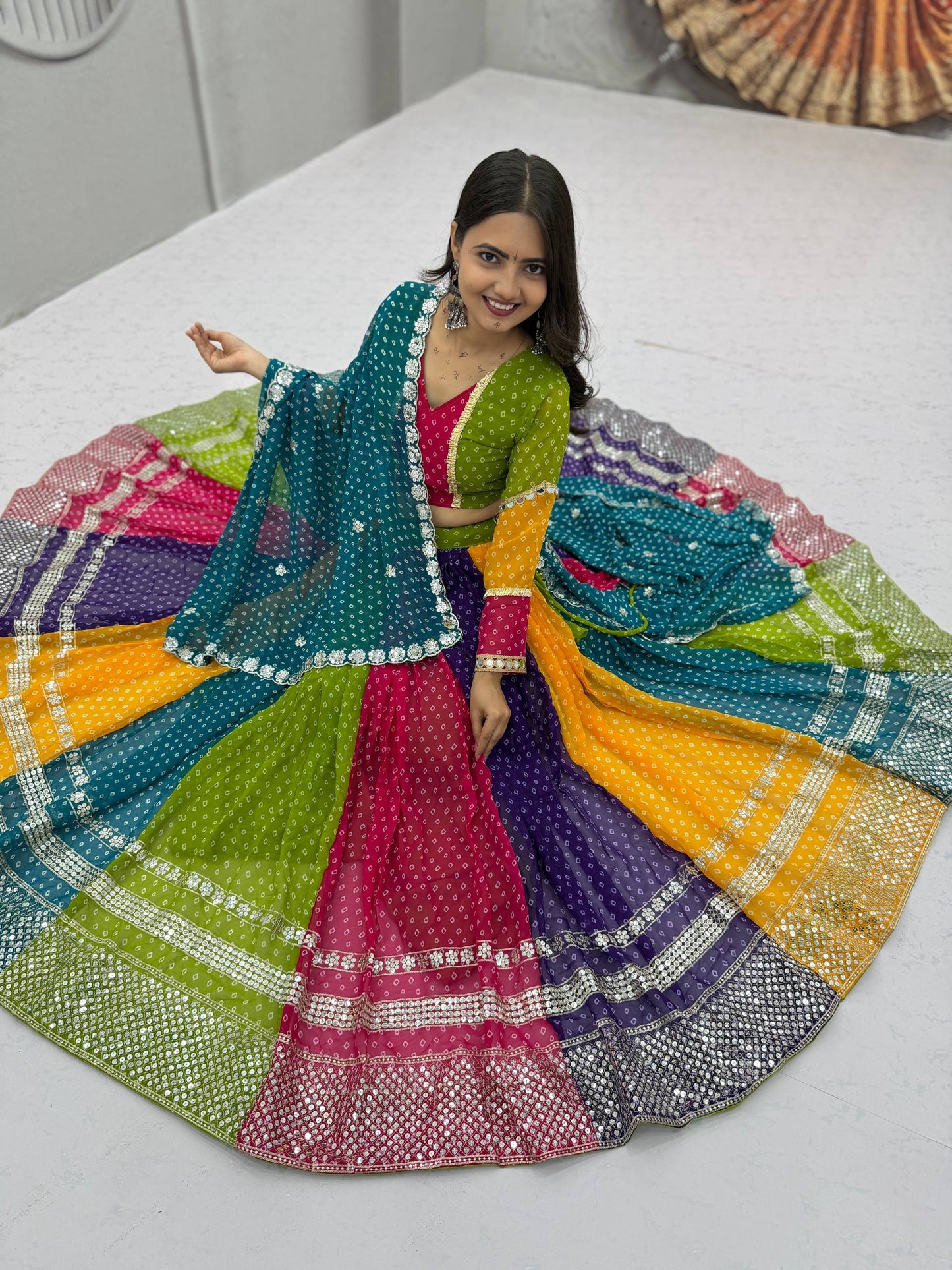 RangBhoomi Navratri Special Georgette Lehenga Choli — 6m Flair, Micro Cotton Inner, Elegant Shivansh Work