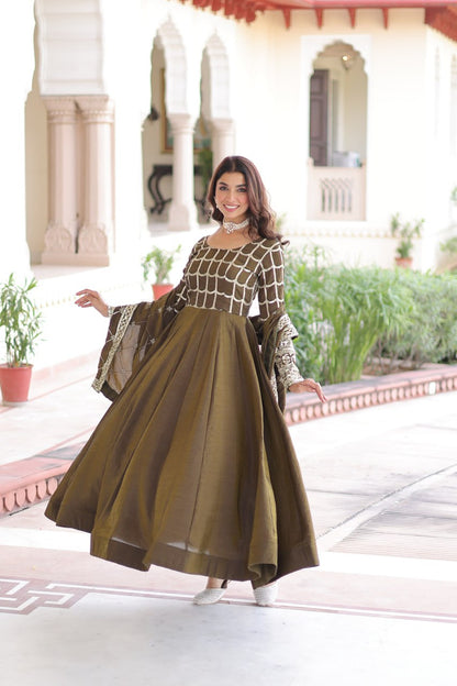 RangBhoomi Premium Ready-to-Wear Embroidered Gown and Dupatta Set