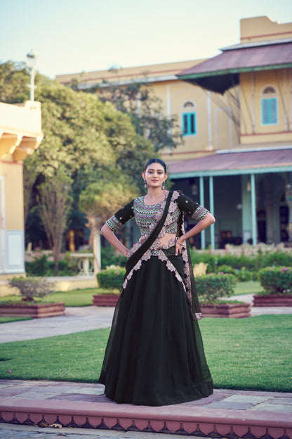 RangBhoomi Black Aurum Georgette Lehenga with Thread & Sequins Embroidery