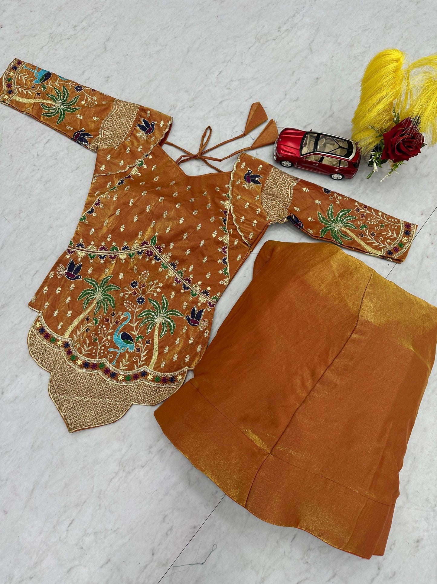 RangBhoomi Elegant Festival Lehenga Choli in Pure Silk Satin with Heavy Embroidery