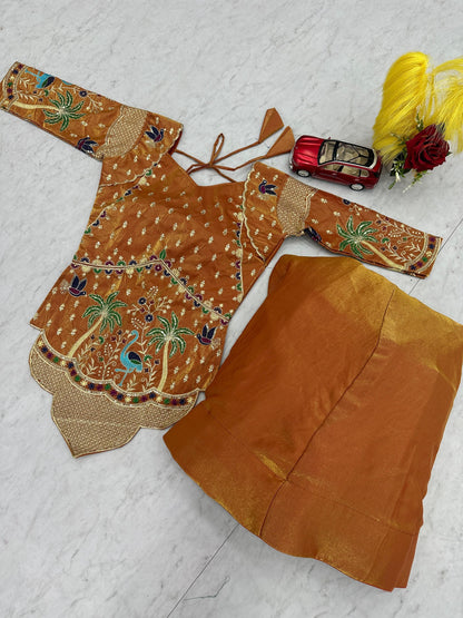 RangBhoomi Elegant Festival Lehenga Choli in Pure Silk Satin with Heavy Embroidery