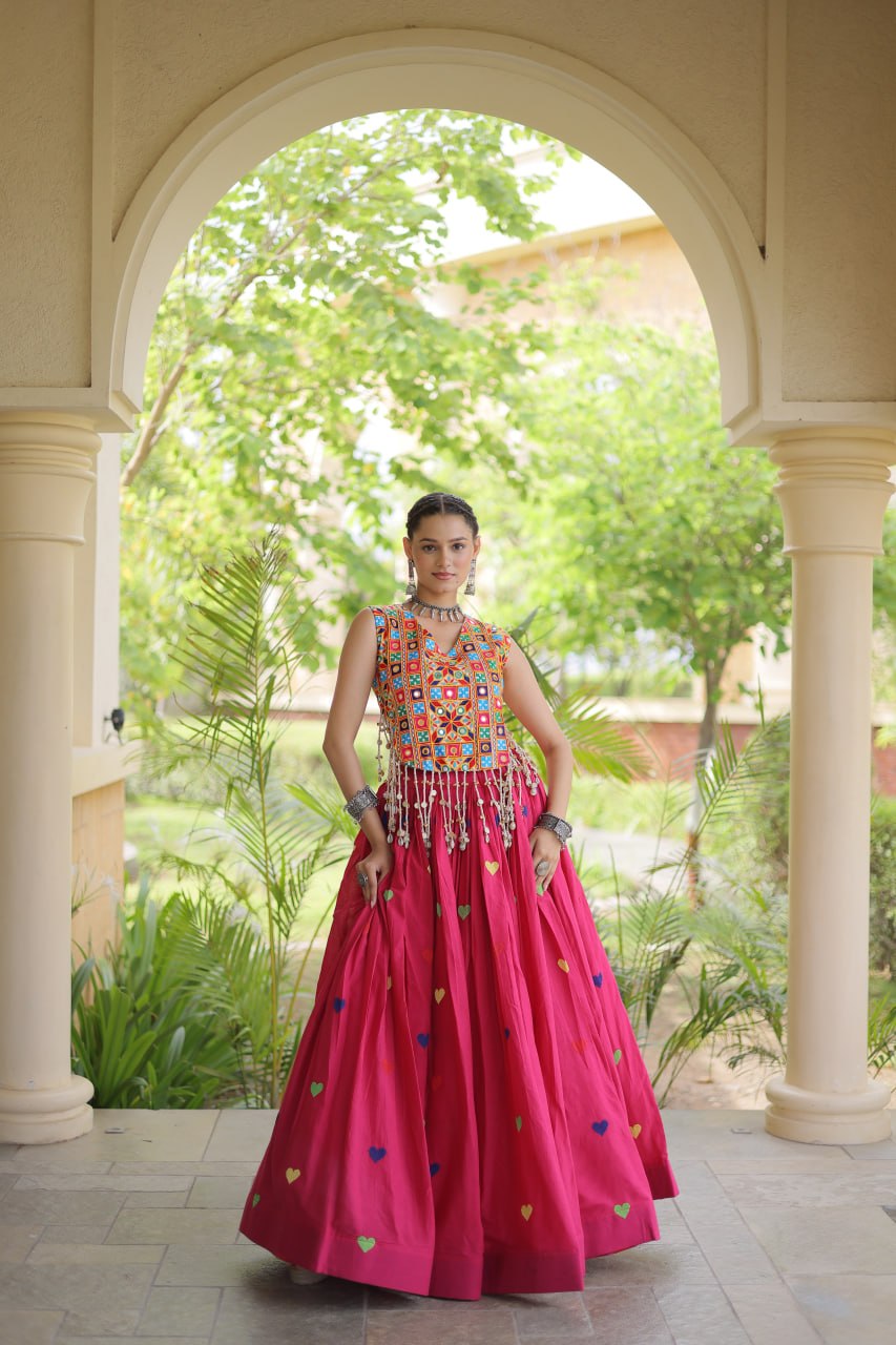 RangBhoomi Navratri Festive Cora Cotton Lehenga Set with Embroidered Blouse