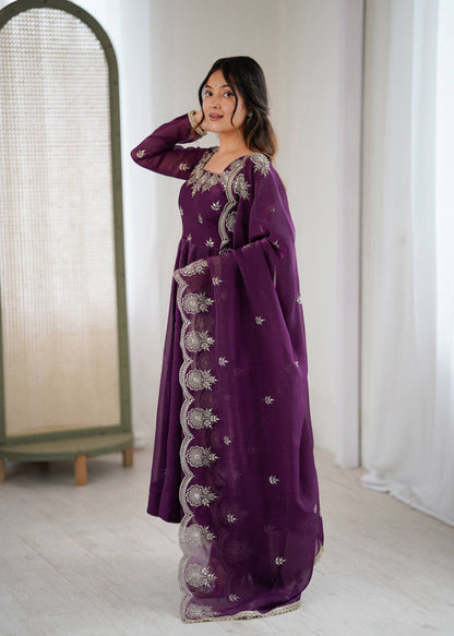 RangBhoomi Elegant Embroidered Sequence Designer Anarkali Three Piece Set