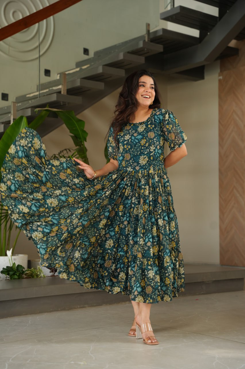 Premium Fully Flared Printed Georgette Gown