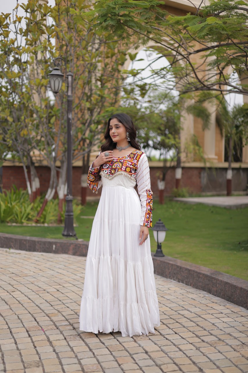 RangBhoomi Navratri Gown Collection 2026 - Elegant Mukaish & Mirror Work Full-Sleeve Gown
