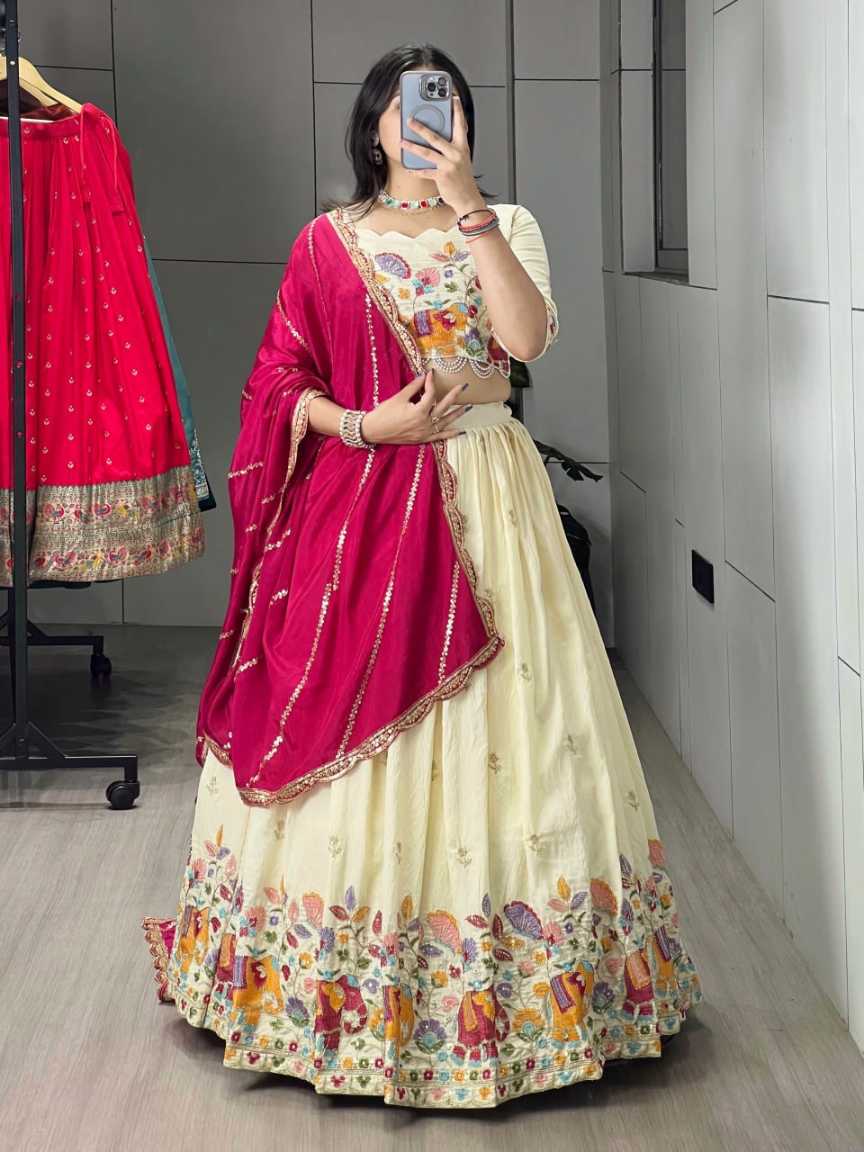 Elegant Traditional Ethnic Lehenga Choli with Intricate Embroidery and Vibrant Dupatta