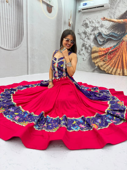 RangBhoomi Navratri Special Pure Cotton Lehenga Choli with 6m Flair & Heavy Embroidered Dupatta