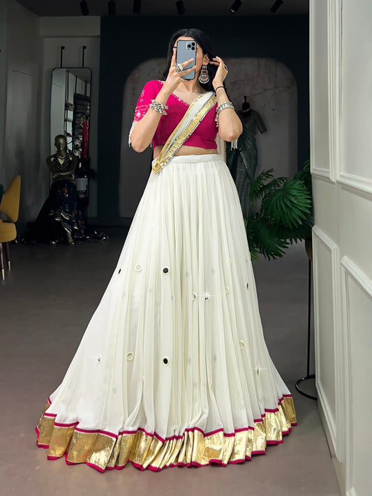 RangBhoomi Navratri Special Embellished Lehenga Choli with Mirror Work and Tassels