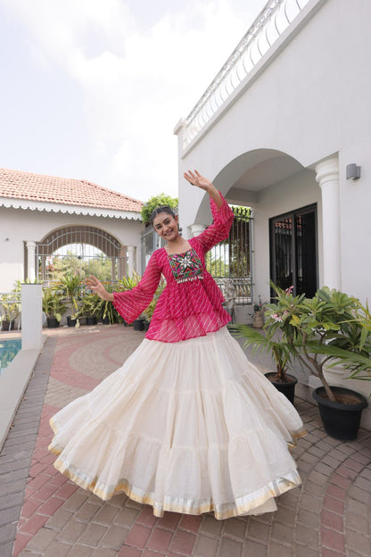 RangBhoomi Navratri Lehenga Choli Set — Kora Cotton Frill with Laheriya Print