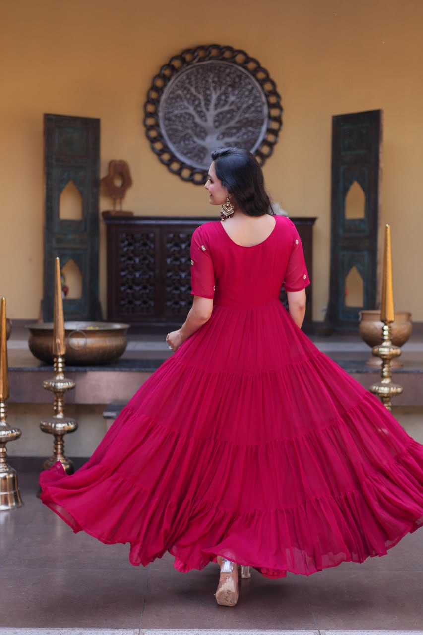 RangBhoomi Premium Designer Ready-to-Wear Gown Collection in Red and Pink