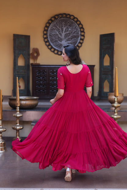 RangBhoomi Premium Designer Ready-to-Wear Gown Collection in Red and Pink
