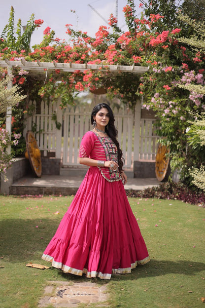 RangBhoomi Navratri 2026 Kora Cotton Full-Stitched Lehenga & Blouse Set — L (40", Adjustable 38–44)