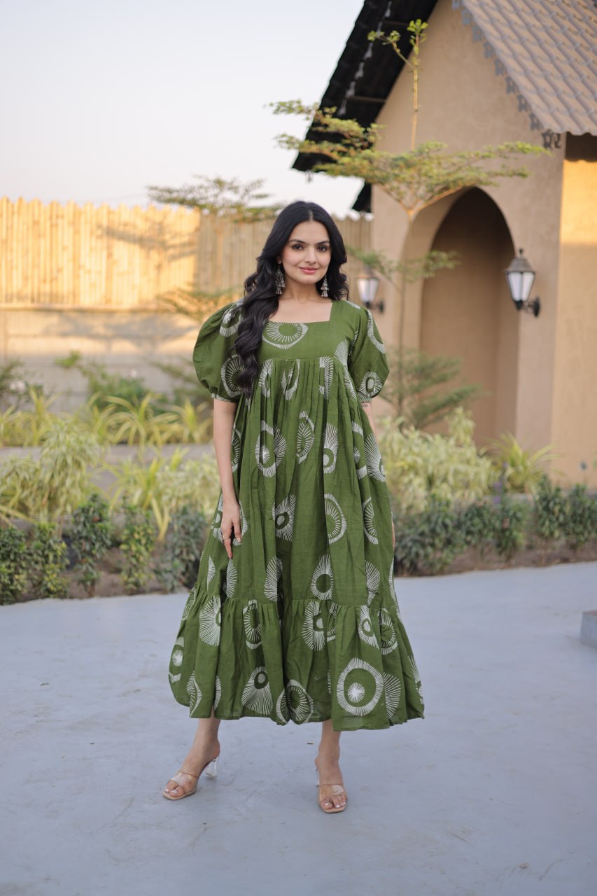 RangBhoomi Premium Designer Ready-to-Wear Kurti Collection 2026 - Elegant Printed Cotton with Puff Sleeves and Fancy Square Neck