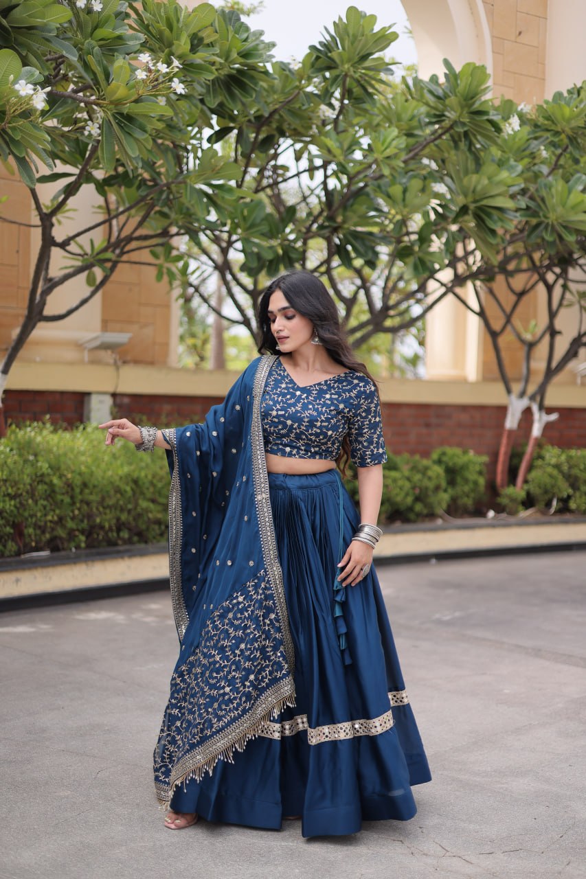 RangBhoomi Glory Satin Embroidered Lehenga Choli Set - Full-Stitched Lehenga with Designer Dupatta