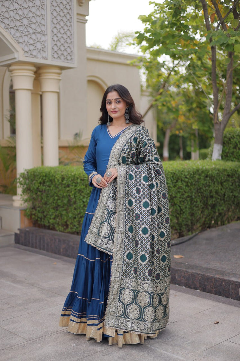 RangBhoomi Gown & Dupatta Collection 2026 — Premium Reyon Gown with Viscose Jacquard Dupatta