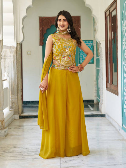 Chic Designer Embroidered Palazzo Co-ord Set with Dupatta