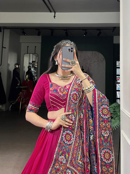 Elegant Tassar Silk Lehenga with Gamthi Print – Perfect for Celebrating Navratri in Style